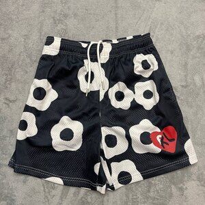 Red Letters Men's Mesh Shorts Black and White Floral Size Medium